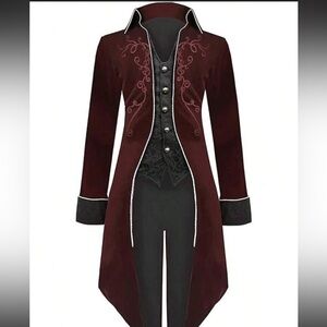 Burgundy Medieval Steampunk Vampire Halloween Costume Renaissance Gothic Jacket